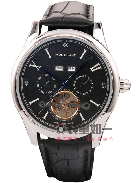 萬寶龍Montblanc 萬年歷5針計時自動機械腕錶 黑色錶盤