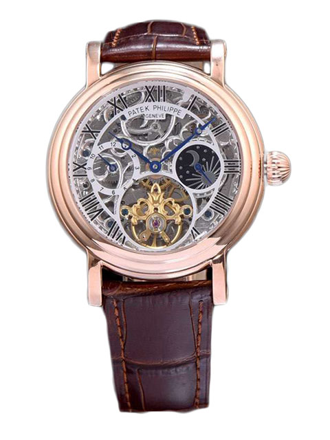 高仿PATEK PHILIPPE百達翡麗超級復雜功能計時系列飛輪手錶 玫瑰金