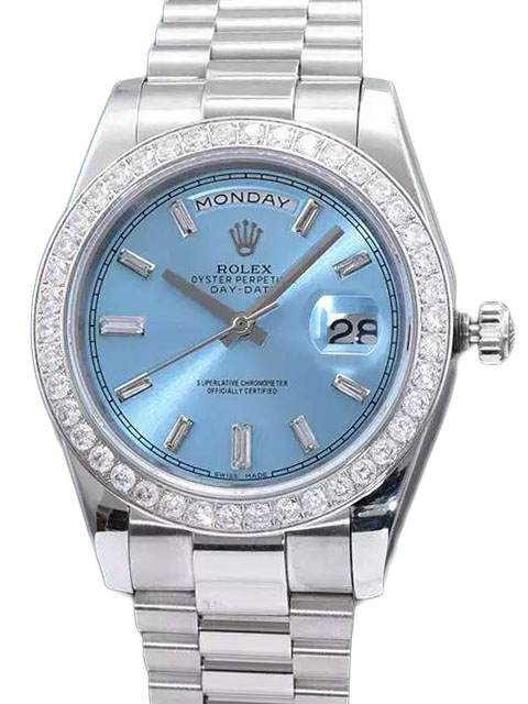高仿ROLEX勞力士星期日歷型系列228396TBR 藍色鑲鉆腕錶