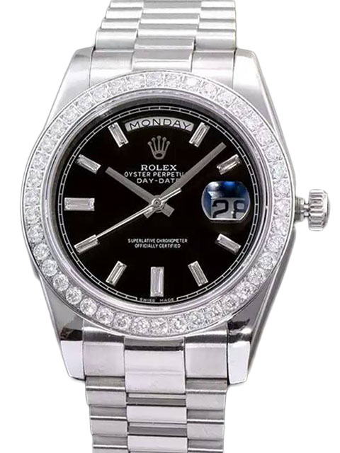 高仿ROLEX勞力士星期日歷型系列 228396TBR 黑盤鑲鉆腕錶
