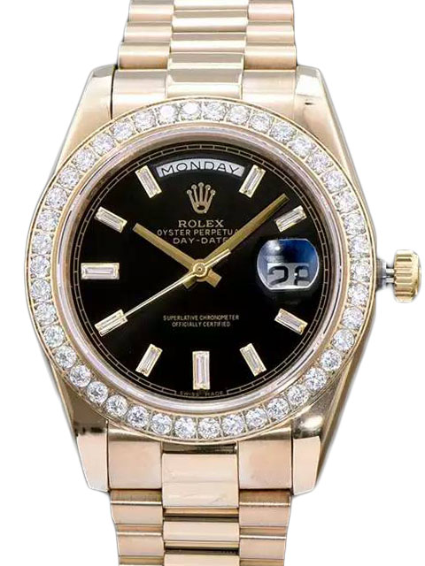 高仿ROLEX勞力士星期日歷型系列218348-83218黑色錶盤鑲鉆腕錶