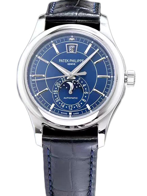 高仿百達翡麗手錶-PATEK PHILIPPE 復雜功能計時系列5905P-001 腕錶 藍色錶盤