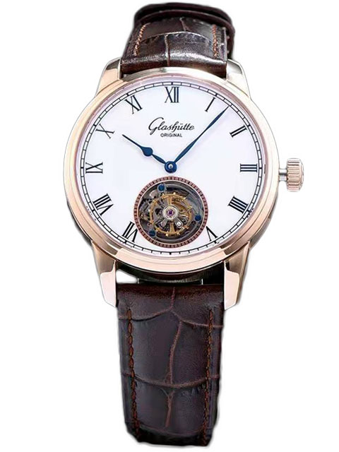 高仿格拉蘇蒂原創手錶-Glashütte Original 參議員系列94-11-01-01-04玫瑰金陀飛輪腕錶
