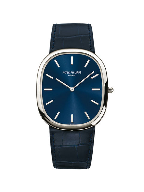 高仿百達翡麗手錶-PATEK PHILIPPE  GOLDEN ELLIPSE系列5738P-001藍盤帶歷腕錶