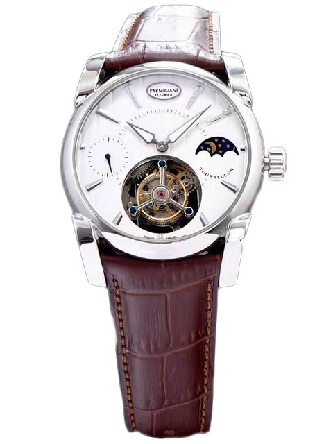 高仿帕瑪強尼手錶-Parmigiani Fleurier Tonda Tourbillon系列白盤星月相陀飛輪手錶