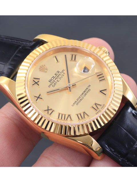 高仿ROLEX勞力士日志型系列 自動機械男錶金色盤
