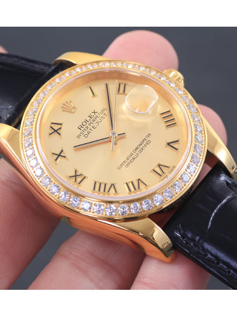 高仿ROLEX勞力士日志型系列 自動機械男錶金色盤鑲鉆
