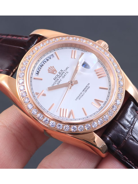 高仿ROLEX勞力士星期日歷型系列 自動機械男錶白盤鑲鉆