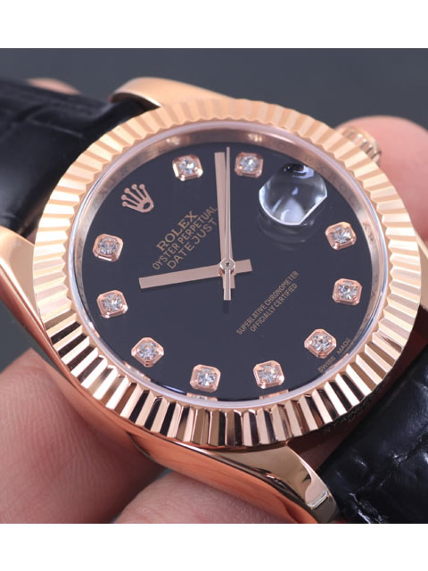 高仿ROLEX勞力士日志型系列 自動機械男錶黑盤鑲鉆