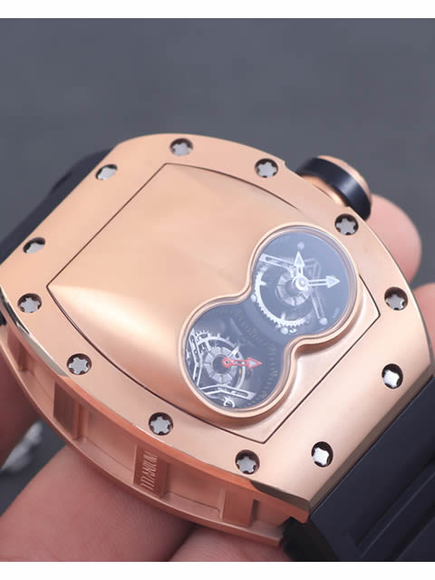 高仿理查德·米勒手錶-RICHARD MILLE 男士系列RM 053腕錶 玫瑰金錶殼 金色字面 黑色橡膠錶帶