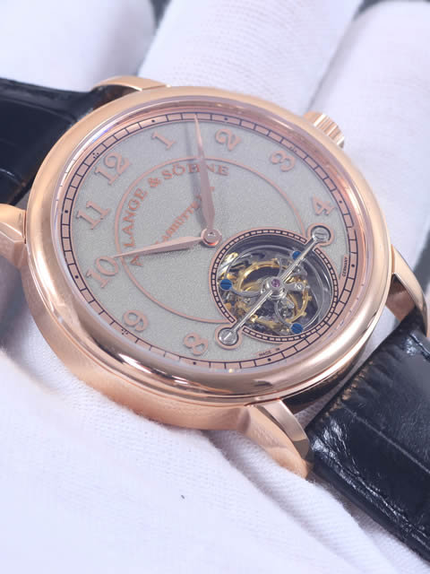 高仿朗格手錶-A.Lange&Sohne 1815系列 玫瑰金錶殼 銀灰色字面 手動陀飛輪